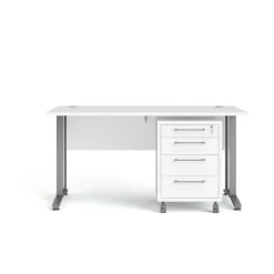 Scrivania lineare bianca e grigia 150x80cm con 3 cassetti - Azzaro
