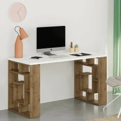 Scrivania lineare bianca e marrone 140x60cm - Archidamia