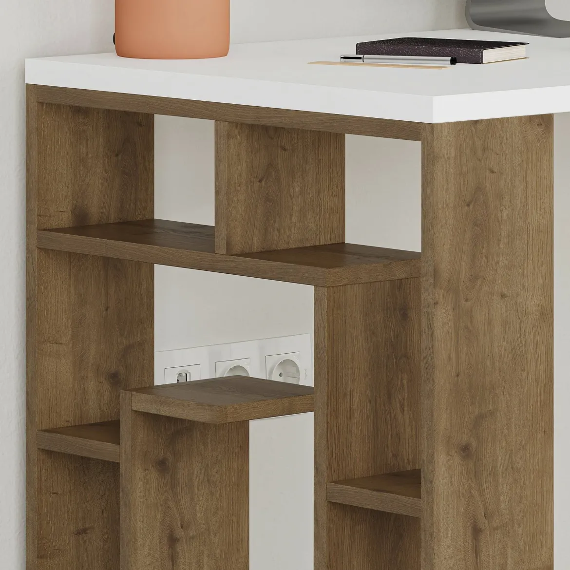 Scrivania lineare bianca e marrone 140x60cm - Archidamia