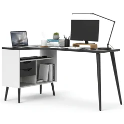 Scrivania lineare bianca e nera 145x81cm con 2 cassetti - Katherine