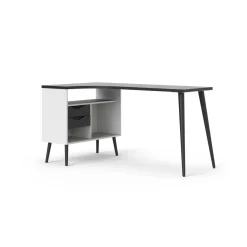 Scrivania lineare bianca e nera 145x81cm con 2 cassetti - Katherine