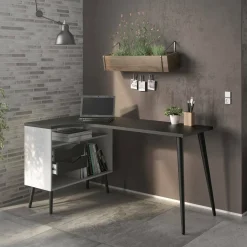 Scrivania lineare bianca e nera 145x81cm con 2 cassetti - Katherine