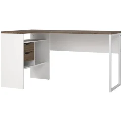 Scrivania lineare bianca e noce 145x81cm con 2 cassetti - Moire