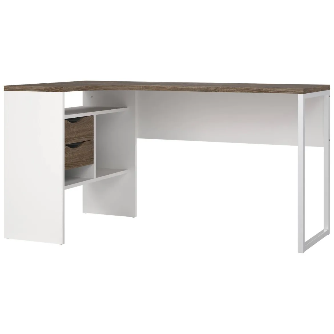 Scrivania lineare bianca e noce 145x81cm con 2 cassetti - Moire
