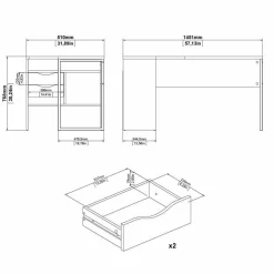 Scrivania lineare bianca e noce 145x81cm con 2 cassetti - Moire
