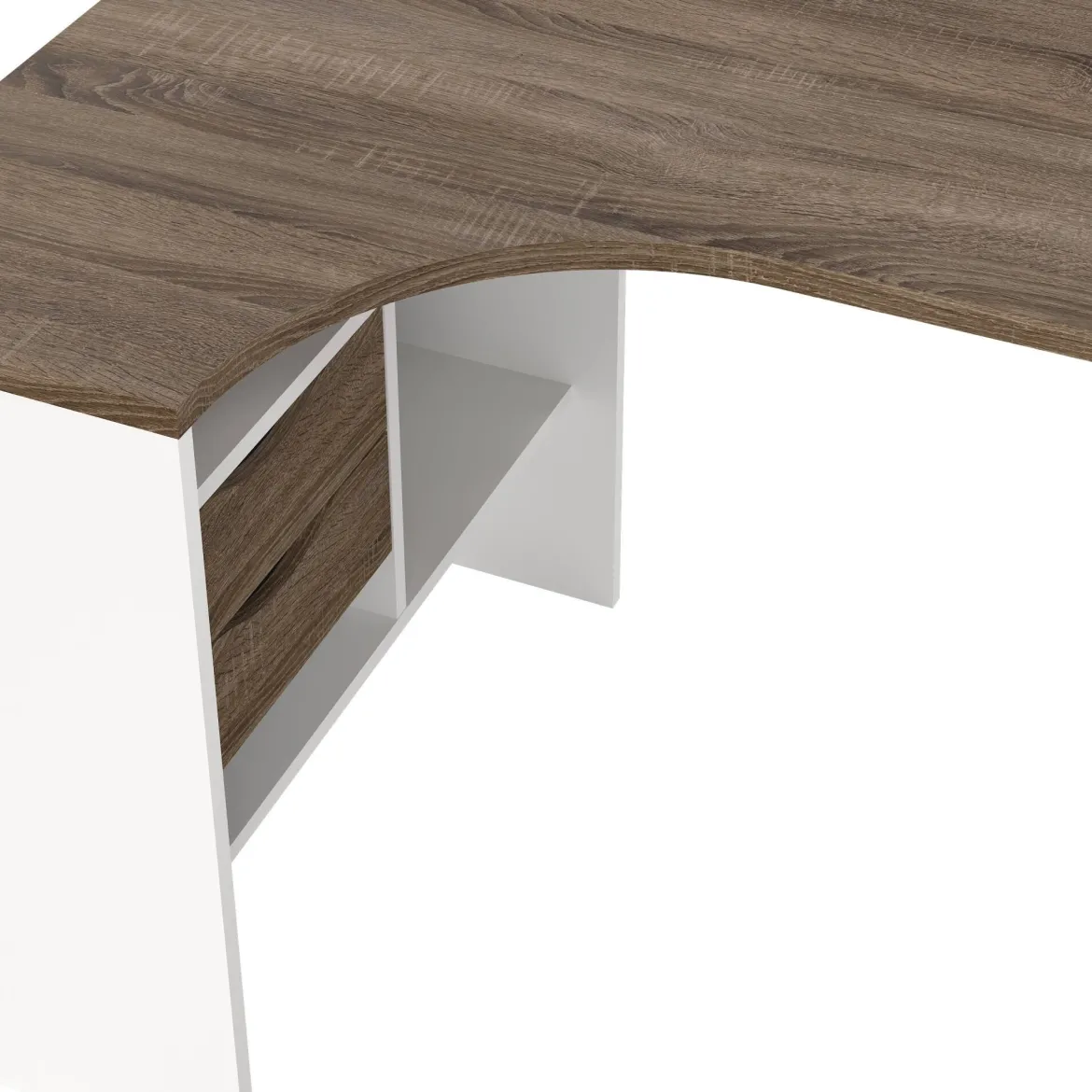 Scrivania lineare bianca e noce 145x81cm con 2 cassetti - Moire