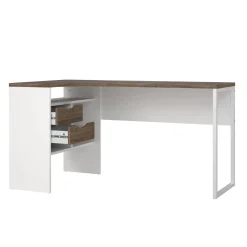 Scrivania lineare bianca e noce 145x81cm con 2 cassetti - Moire