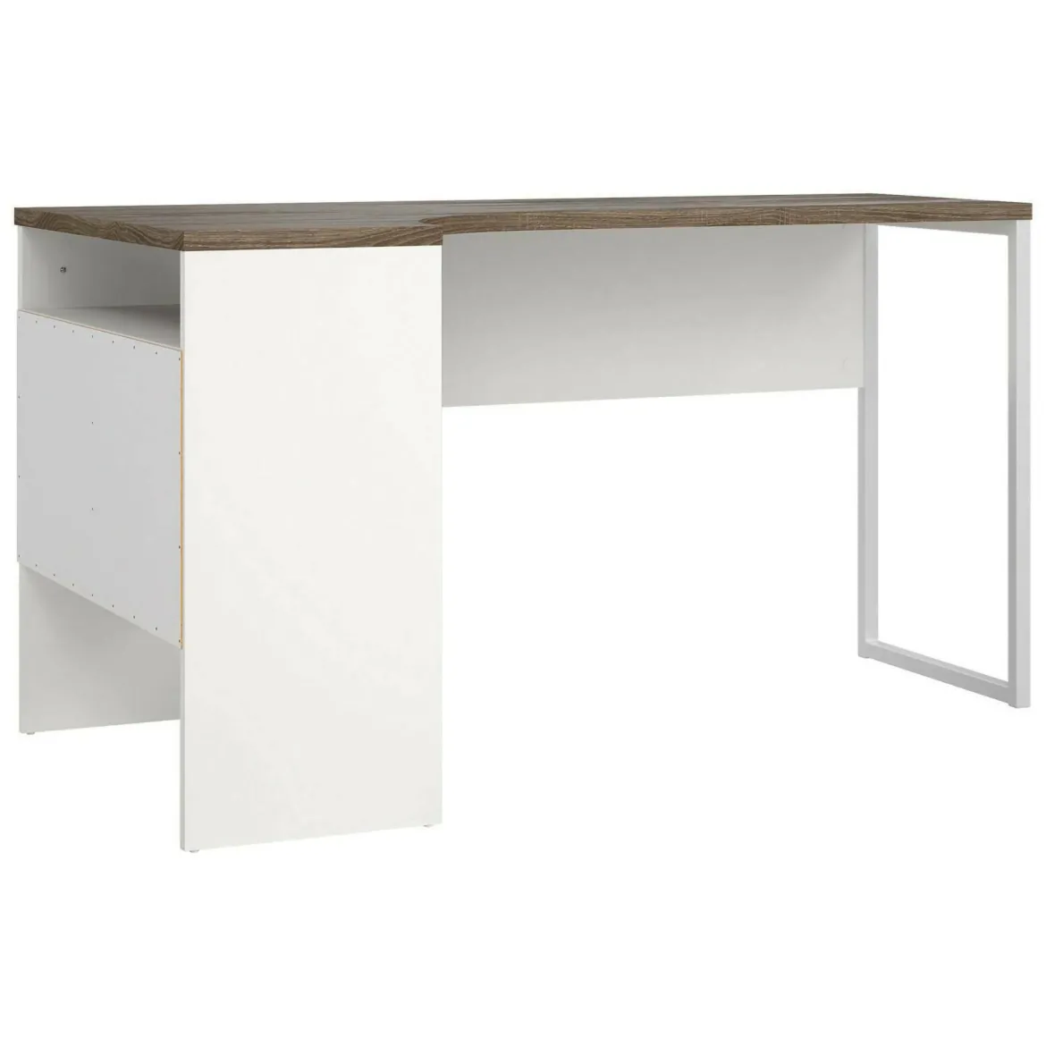 Scrivania lineare bianca e noce 145x81cm con 2 cassetti - Moire