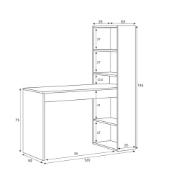 Scrivania lineare bianca e ossido 120x53cm con libreria - Ali