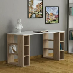 Scrivania lineare bianca e quercia 140x60cm in legno - Archidamia