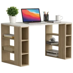 Scrivania lineare bianca e quercia 140x60cm in legno - Archidamia