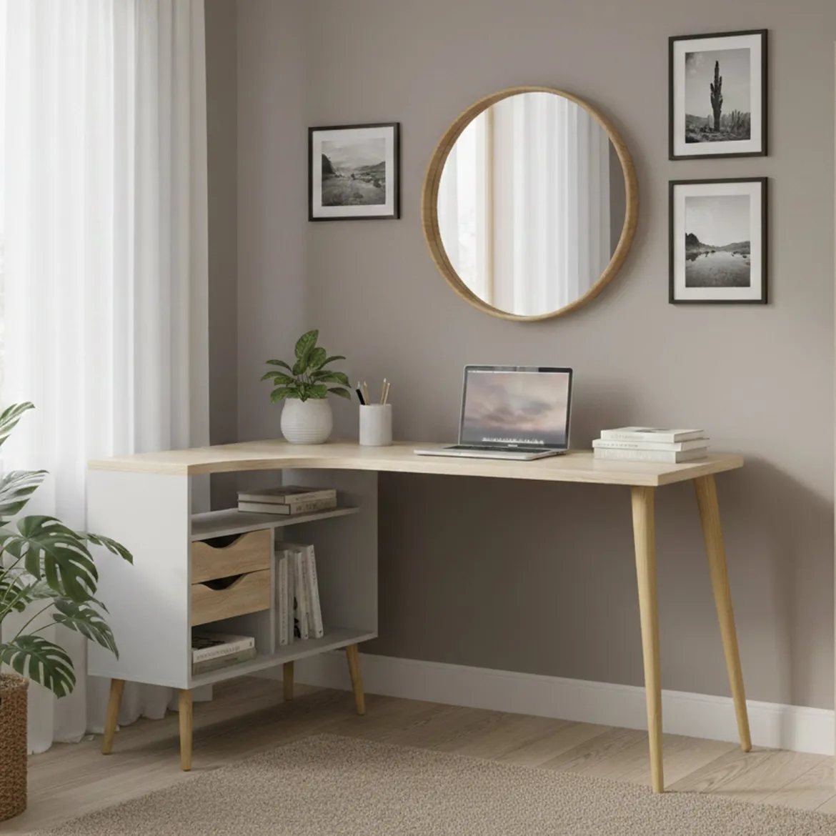 Scrivania lineare bianca e quercia 145x81cm in legno - Moire