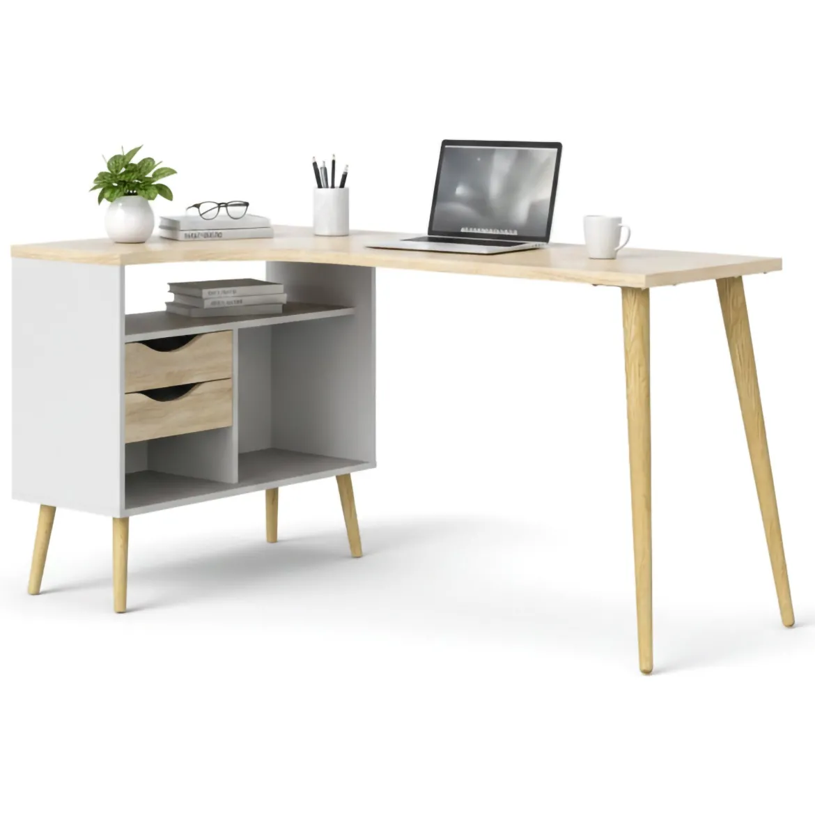 Scrivania lineare bianca e quercia 145x81cm in legno - Moire