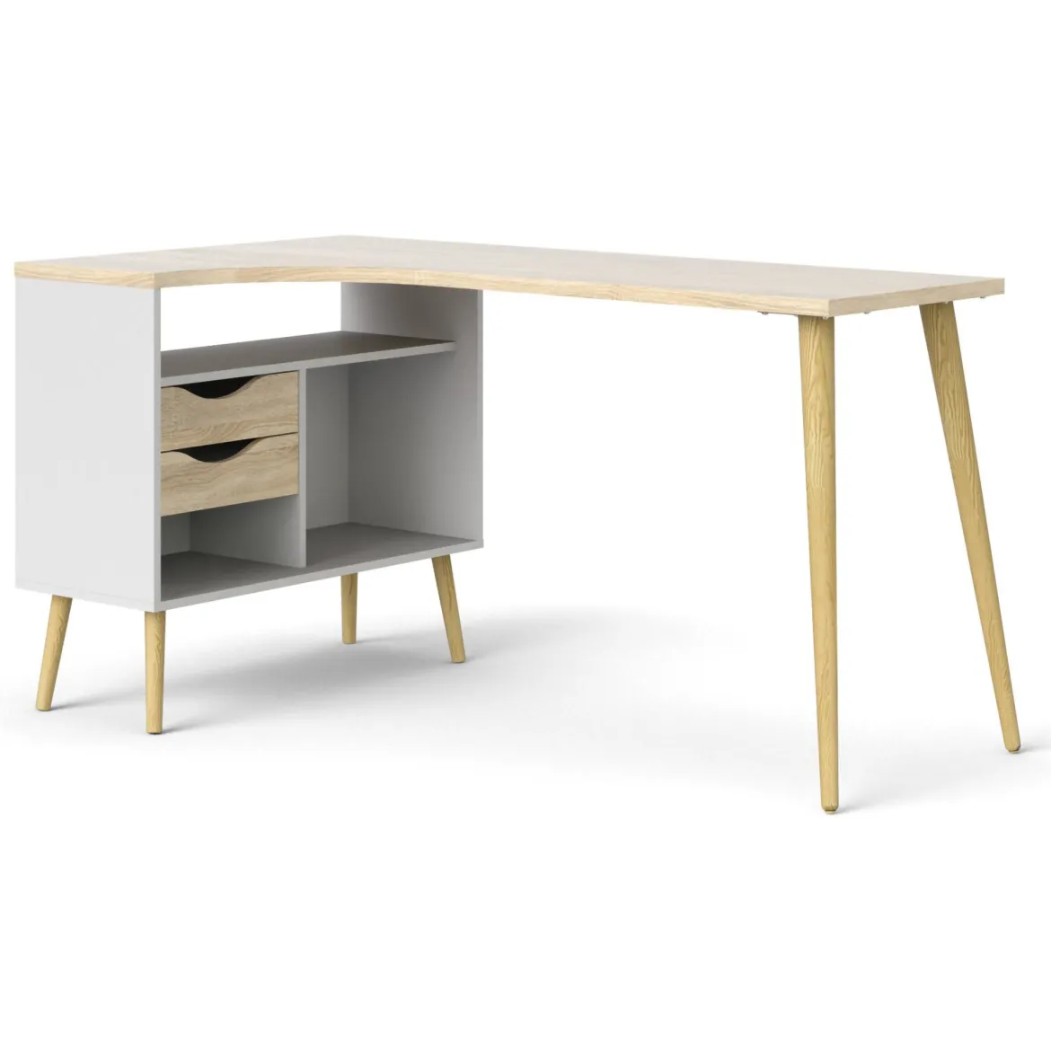 Scrivania lineare bianca e quercia 145x81cm con 2 cassetti - Katherine