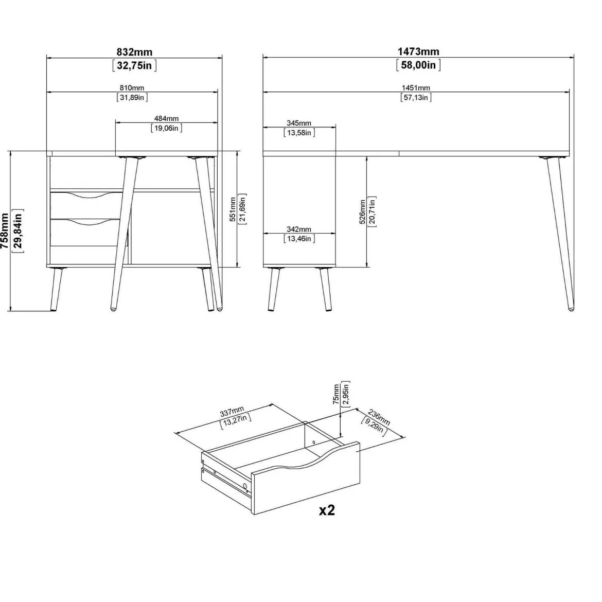 Scrivania lineare bianca e quercia 145x81cm in legno - Moire
