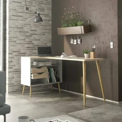 Scrivania lineare bianca e quercia 145x81cm in legno - Moire