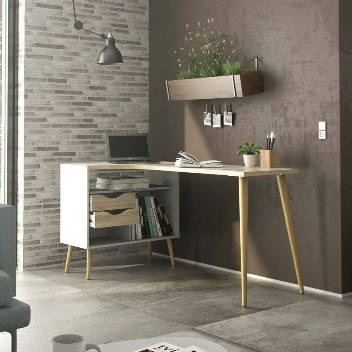 Scrivania lineare bianca e quercia 145x81cm in legno - Moire