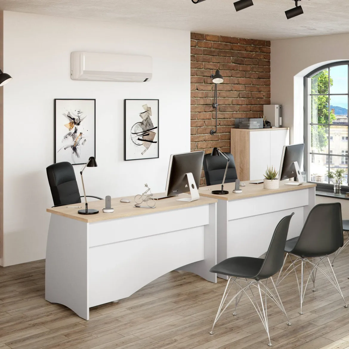 Scrivania lineare bianca e rovere 140x60cm - Ernestina