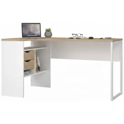 Scrivania lineare bianca e rovere 80x40cm con 1 cassetto - Adri