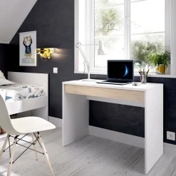 Scrivania lineare bianca e rovere nodi 110x50cm con 1 cassetto - Aischa