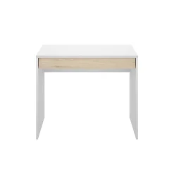 Scrivania lineare bianca e rovere nodi 110x50cm con 1 cassetto - Aischa