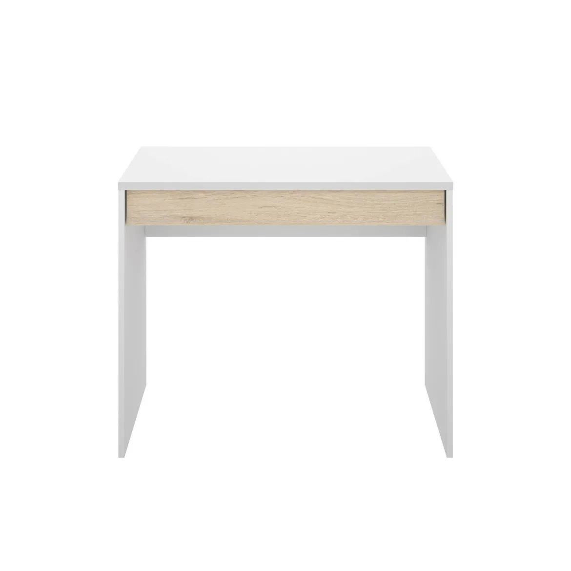 Scrivania lineare bianca e rovere nodi 110x50cm con 1 cassetto - Aischa