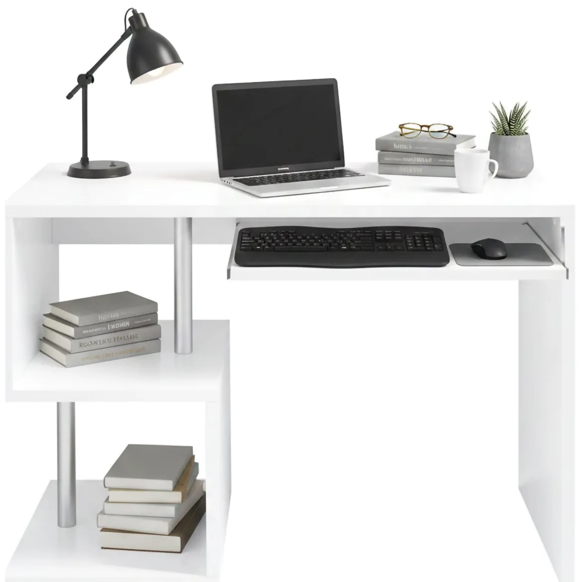 Scrivania lineare bianca lucida 100x50cm con supporto pc - Acan