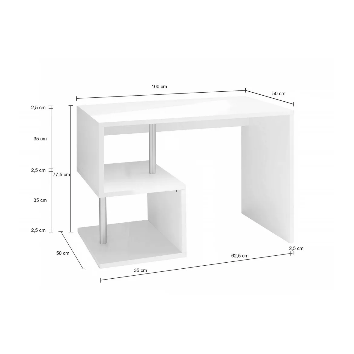 Scrivania lineare bianca lucida 100x50cm con supporto pc - Acan