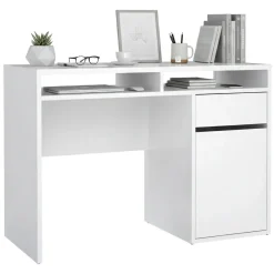 Scrivania lineare bianca lucida 110x50cm con supporto pc - Antioco