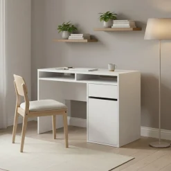 Scrivania lineare bianca lucida 110x50cm con supporto pc - Antioco