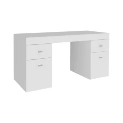 Scrivania lineare bianca lucida 139x60cm con 2 cassetti - Ardina