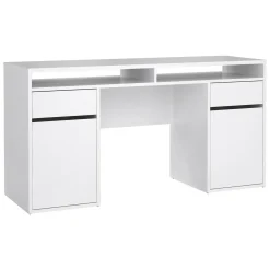 Scrivania lineare bianca lucida 149x48cm con 2 cassetti - Leepi