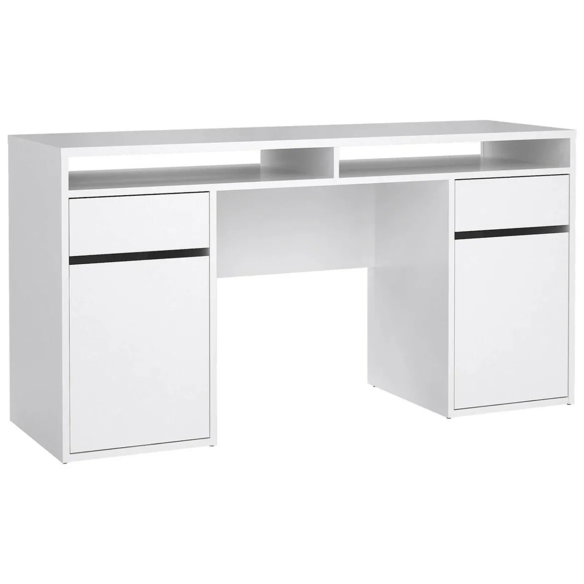 Scrivania lineare bianca lucida 149x48cm con 2 cassetti - Leepi
