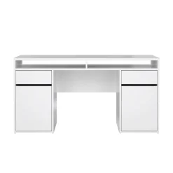 Scrivania lineare bianca lucida 149x48cm con 2 cassetti - Leepi