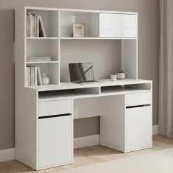 Scrivania lineare bianca lucida 160x60cm con supporto computer - Giunone