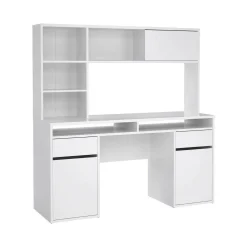 Scrivania lineare bianca lucida 149x48cm con libreria - Ambrenti
