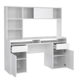 Scrivania lineare bianca lucida 149x48cm con libreria - Ambrenti