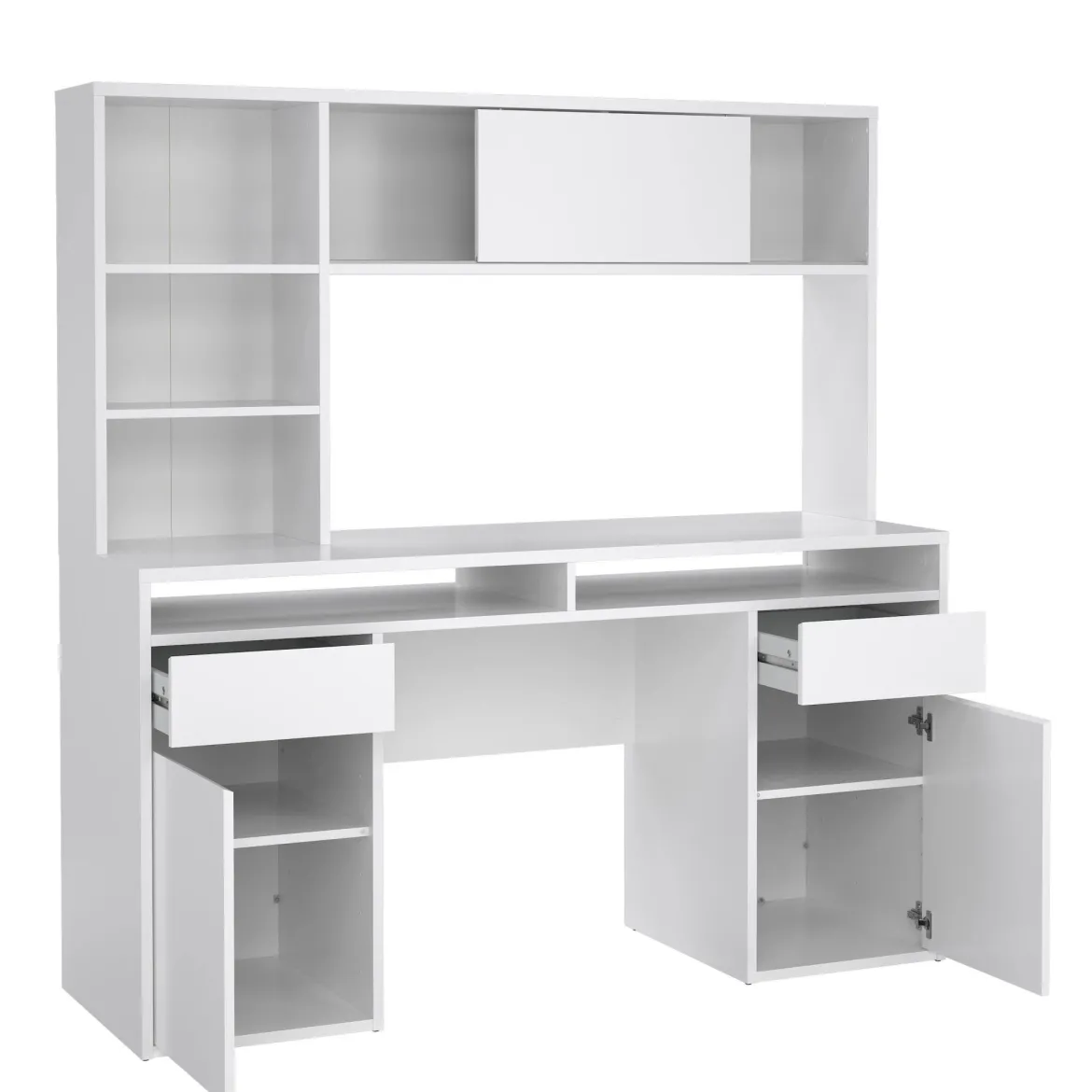 Scrivania lineare bianca lucida 149x48cm con libreria - Ambrenti