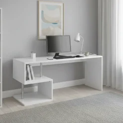 Scrivania lineare bianca lucida 180x60cm con supporto pc - Poseidone