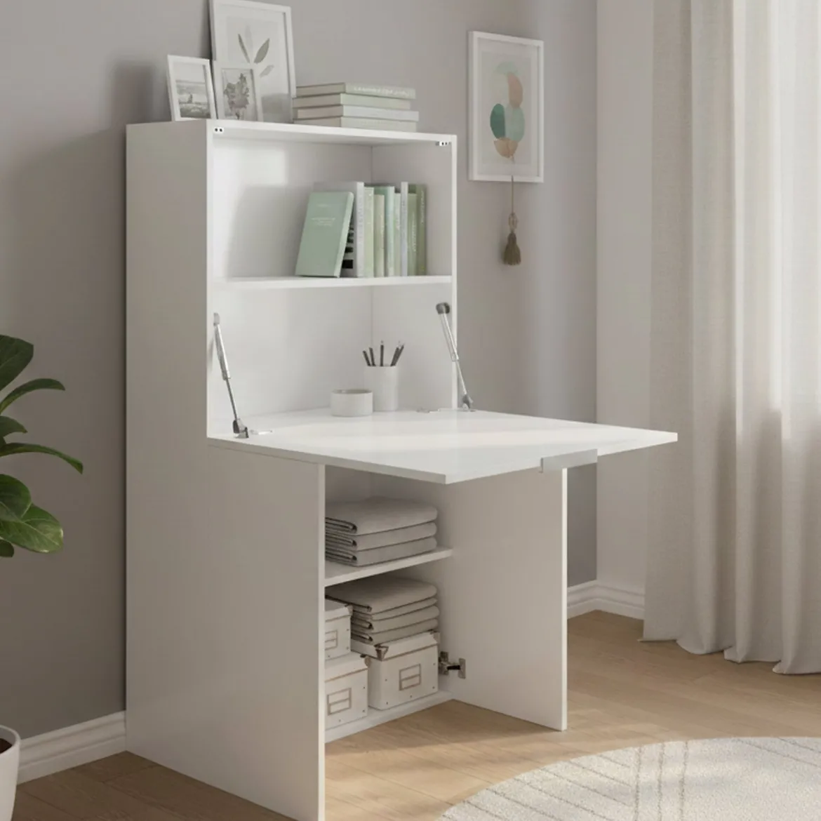 Scrivania lineare bianca lucida 70x35cm con supporto pc - Akiro