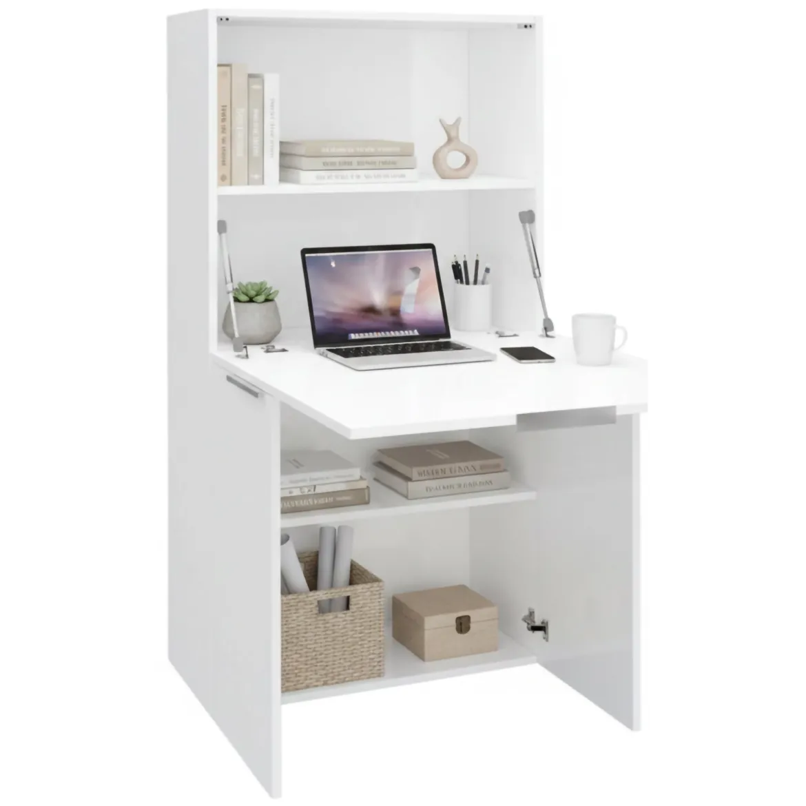 Scrivania lineare bianca lucida 70x35cm con supporto pc - Akiro