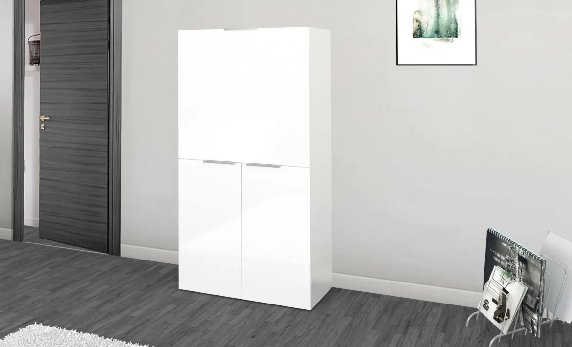 Scrivania lineare bianca lucida 70x35cm con supporto pc - Akiro
