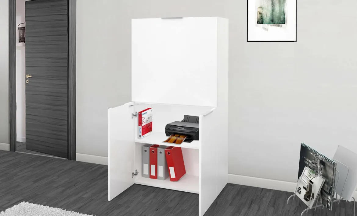 Scrivania lineare bianca lucida 70x35cm con supporto pc - Akiro
