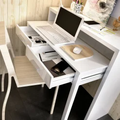 Scrivania lineare bianca lucida e acero 110x50cm con supporto pc - Antioco