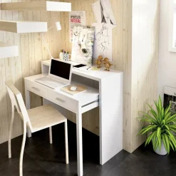 Scrivania lineare bianca lucida e acero 110x50cm con supporto pc - Antioco