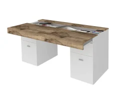 Scrivania lineare bianca lucida e acero 130x60cm con 1 cassetto - Aladdin