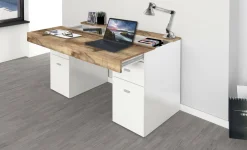 Scrivania lineare bianca lucida e acero 130x60cm con 1 cassetto - Aladdin