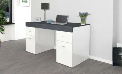 Scrivania lineare bianca lucida e rovere 135x75cm con 3 cassetti - Hachette