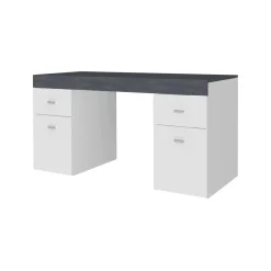 Scrivania lineare bianca lucida e rovere 135x75cm con 3 cassetti - Hachette