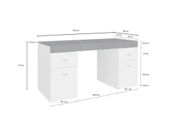 Scrivania lineare bianca lucida e rovere 135x75cm con 3 cassetti - Hachette